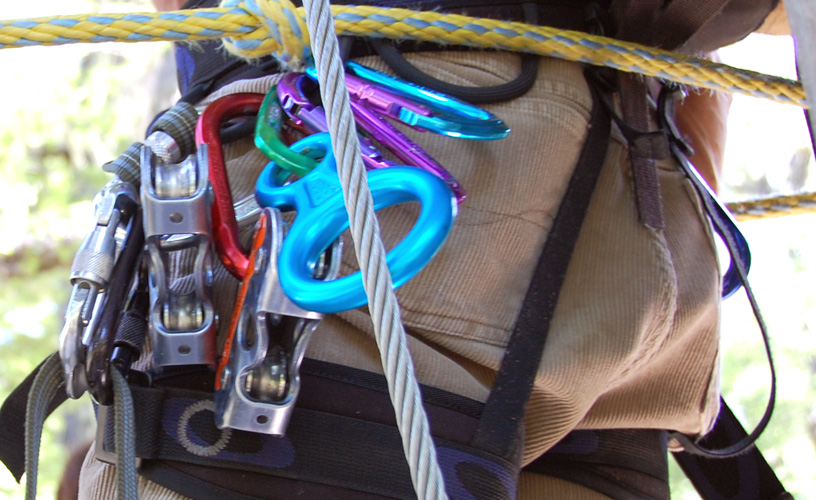 Safety helmets, harnesses, carabiners and double high quality ropes